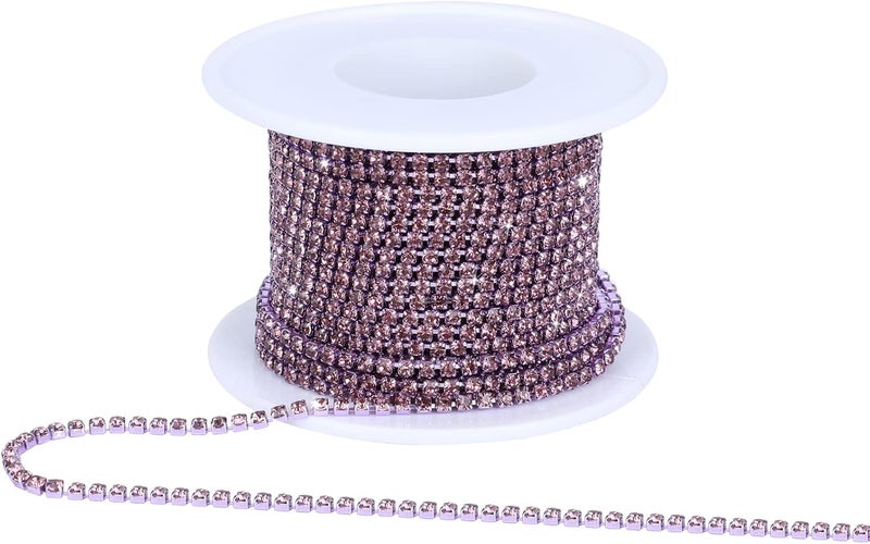 Dropower Crystal Rhinestone Close Chain Trim,10 Yards/Roll of 2mm Rhinestone Banding Claw Cup Chain for Sewing Crafts,DIY Decoration,Jewelry,Clothing,Shoes Light Purple - Image 1